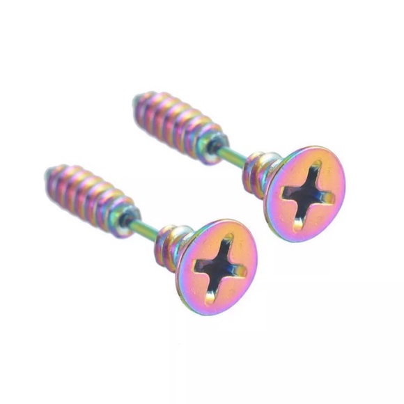 Jewelry - Rainbow Iridescent Screw Earrings NWT